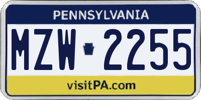 PA license plate MZW2255