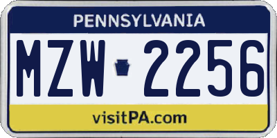 PA license plate MZW2256