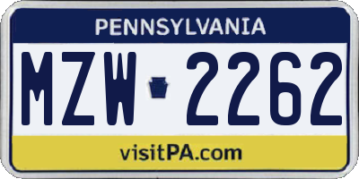 PA license plate MZW2262