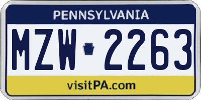 PA license plate MZW2263