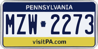 PA license plate MZW2273