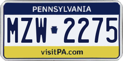 PA license plate MZW2275