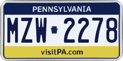 PA license plate MZW2278
