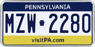 PA license plate MZW2280