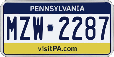PA license plate MZW2287