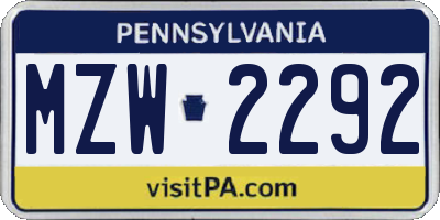 PA license plate MZW2292