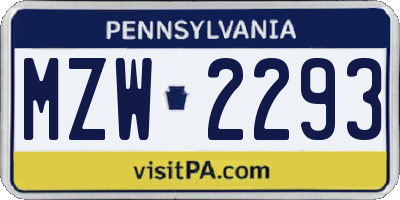 PA license plate MZW2293