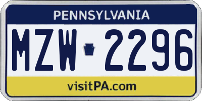 PA license plate MZW2296