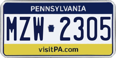 PA license plate MZW2305