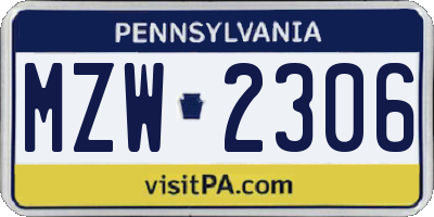 PA license plate MZW2306