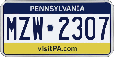 PA license plate MZW2307
