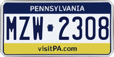 PA license plate MZW2308