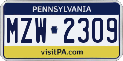 PA license plate MZW2309