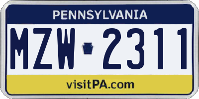 PA license plate MZW2311