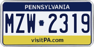 PA license plate MZW2319