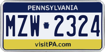 PA license plate MZW2324