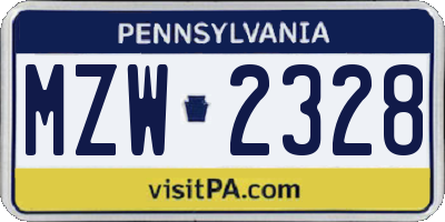 PA license plate MZW2328