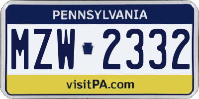 PA license plate MZW2332