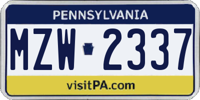 PA license plate MZW2337