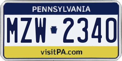PA license plate MZW2340