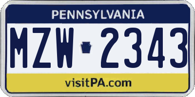 PA license plate MZW2343