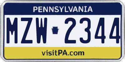PA license plate MZW2344