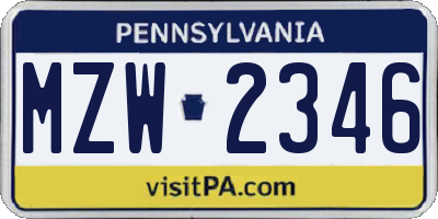 PA license plate MZW2346