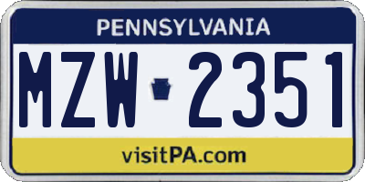 PA license plate MZW2351