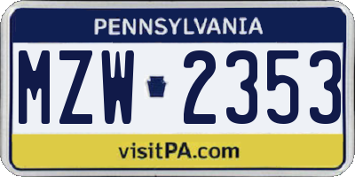 PA license plate MZW2353