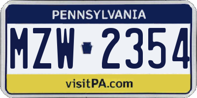 PA license plate MZW2354