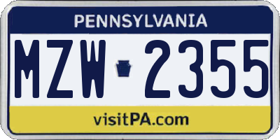 PA license plate MZW2355