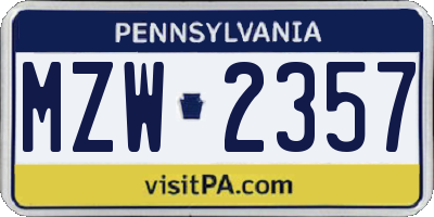 PA license plate MZW2357