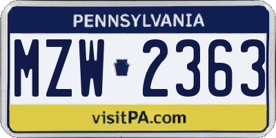PA license plate MZW2363