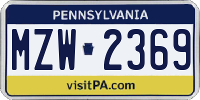PA license plate MZW2369