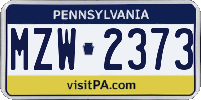 PA license plate MZW2373