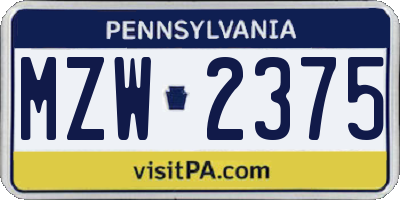 PA license plate MZW2375