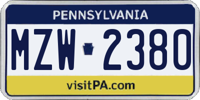 PA license plate MZW2380