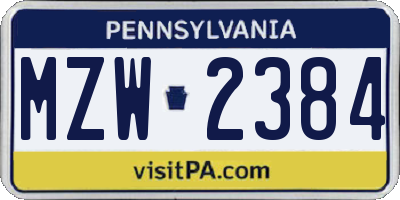 PA license plate MZW2384