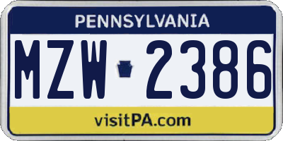 PA license plate MZW2386