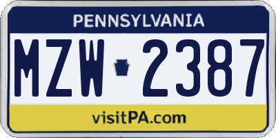 PA license plate MZW2387