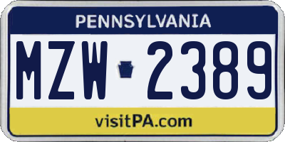 PA license plate MZW2389