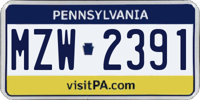 PA license plate MZW2391