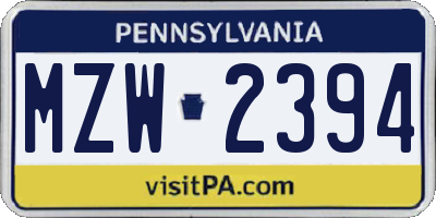 PA license plate MZW2394