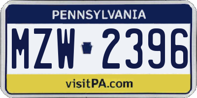 PA license plate MZW2396
