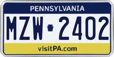 PA license plate MZW2402