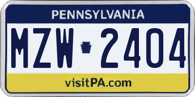 PA license plate MZW2404