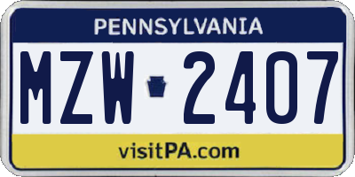 PA license plate MZW2407