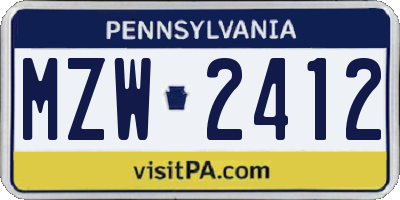 PA license plate MZW2412