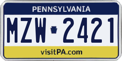 PA license plate MZW2421
