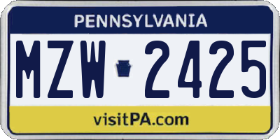 PA license plate MZW2425